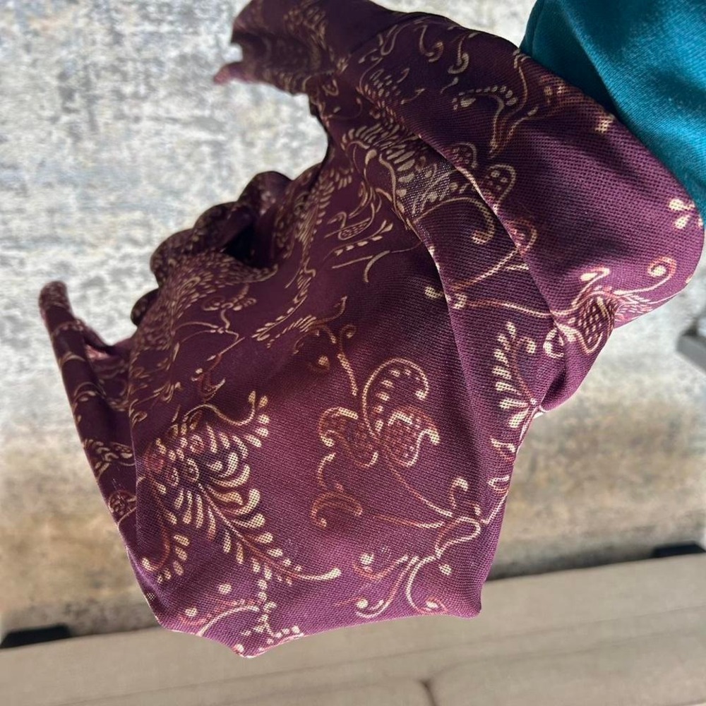 VTG y2k ruched v neck berry gold floral pattern longsleeve top fairy burgandy - Picture 4 of 6